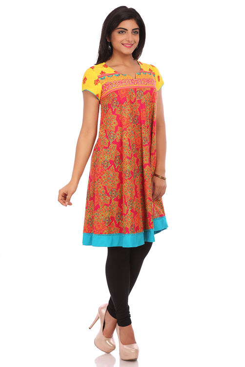 Yellow Cotton Flared Kurta image number 2