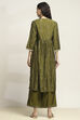 Green Viscose Blend Printed Gathered Suit Set image number 4