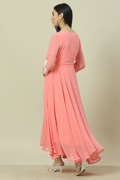 Pink Cotton Blend Flared Dress image number 4