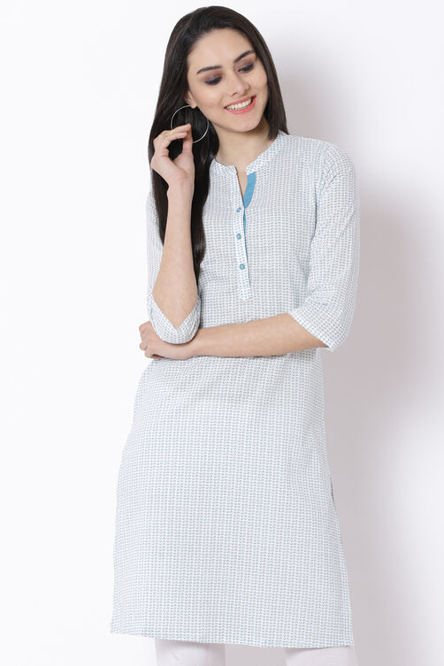 Teal Blue Cotton Straight Kurta image number 0