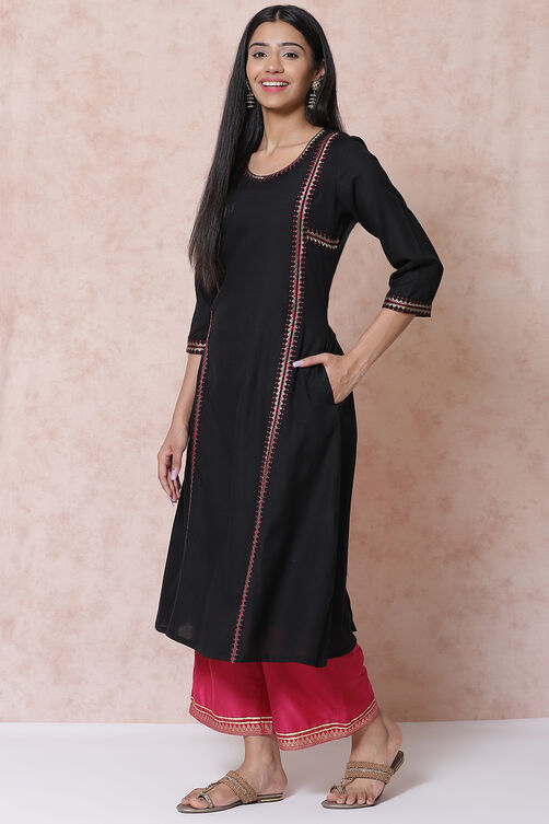 Black LIVA A Line Kurta image number 3