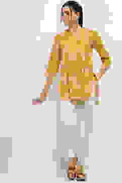 Mustard Yellow Cotton Printed Indie Top image number 0
