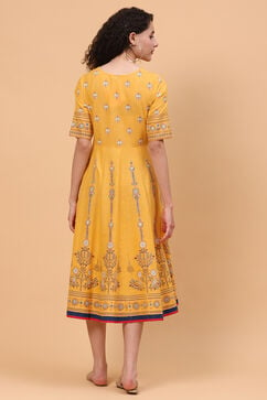 Mustard Art Silk Kalidar Kurta Dress image number 4
