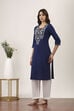 Navy Blue Cotton Blend Straight Kurtas image number 2