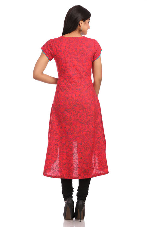 Red Asymmetric Cotton Kurta image number 1