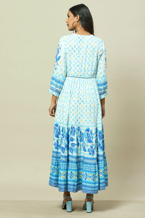 Blue LIVA Tiered Dress image number 4