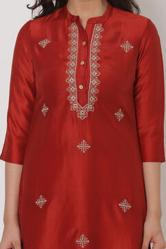 Rust Polyster Kurta image number 1