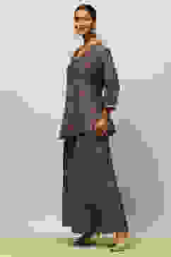 Blue Viscose Blend A-Line Printed Kurta Palazzo Suit Set image number 3