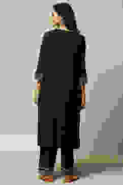 Black Poly Viscose Straight Yarndyed Kurta Palazzo Suit Set image number 5