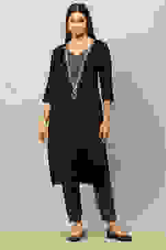 Black Viscose Blend Straight Solid Kurta Pants Suit Set image number 6