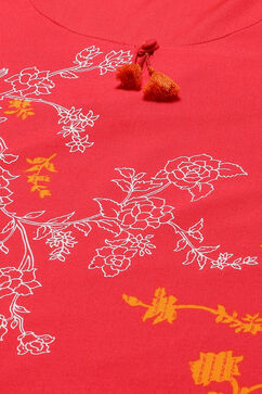Red Viscose Straight  Kurta Pants Set image number 1