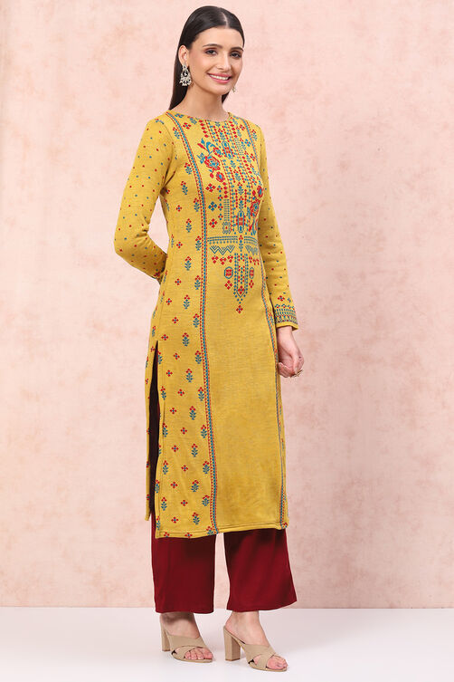 Mustard Acrylic Straight Kurta image number 0