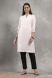 Off White Viscose Blend Solid Straight Kurta image number 5