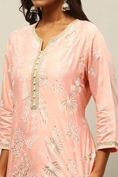 Pink Viscose Muslin Straight Printed Kurta Palazzo Suit Set image number 1