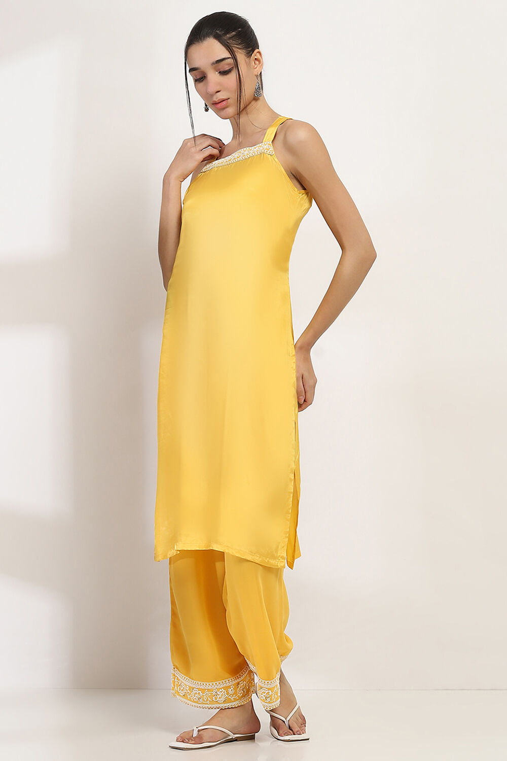 Mustard Yellow Printed Front-Open Kurta image number 6