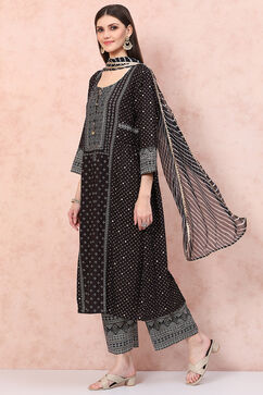 Black LIVA Bandhani Print Suit Set image number 2
