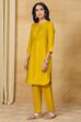 Yellow Viscose Blend A-Line Solid Suit Set image number 4