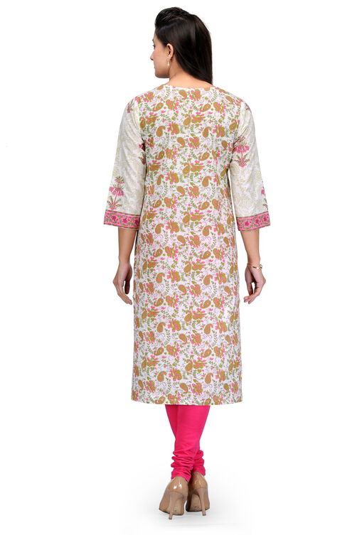 White Cotton Straight Kurta image number 3