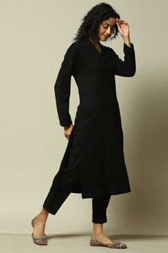 Black Acrylic Straight Solid Kurta image number 4