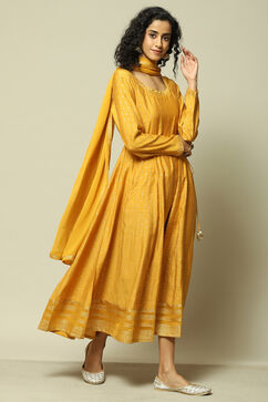 Mustard Viscose Straight Printed Dress image number 5