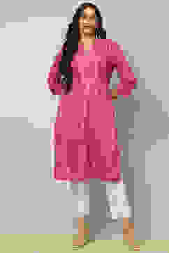 Purple Cotton Printed Straight Kurta image number 0