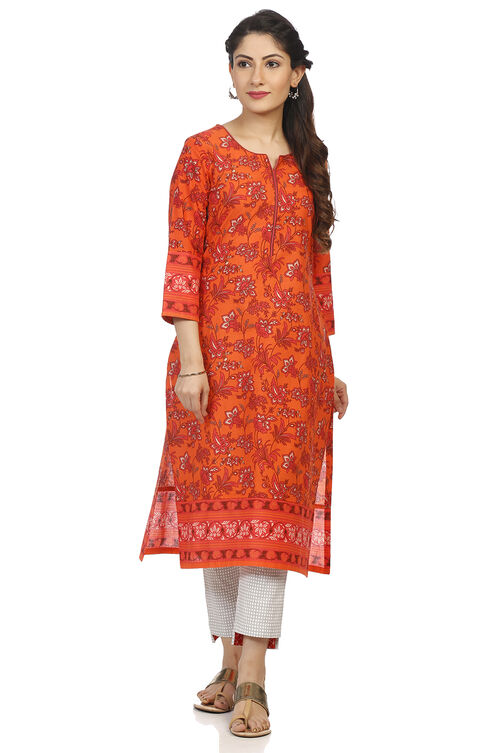 Peach Straight Cambric Cotton Kurta image number 0