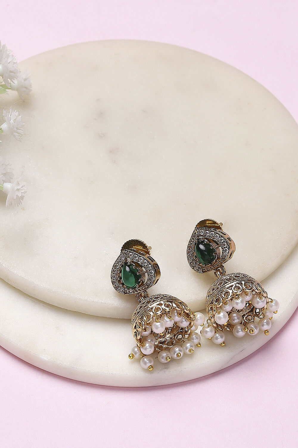 Green Brass Jhumka image number 0