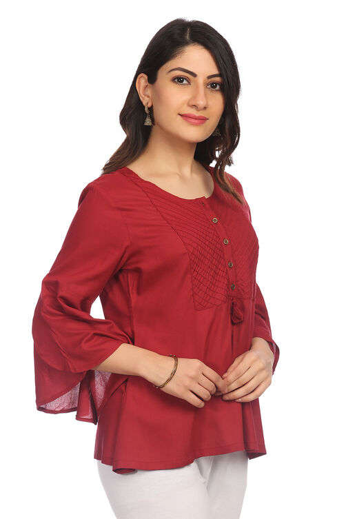 Maroon Viscose Rayon Short Top image number 2