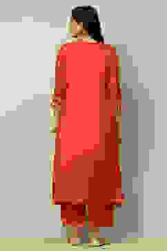 Rust Viscose Shantoon Embroidered A-line Kurta image number 3