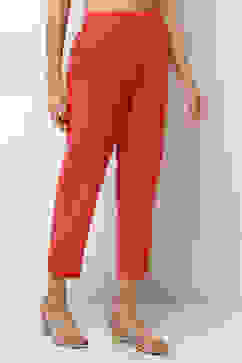 Coral Cotton Lycra Solid Regular Pants image number 3