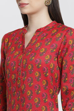 Red Poly Cotton Straight Kurta image number 1