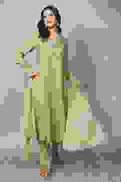 Sage Green Embroidered Kalidar Suit Set image number 0