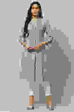 Pastel Blue Cambric Staight Kurta image number 5