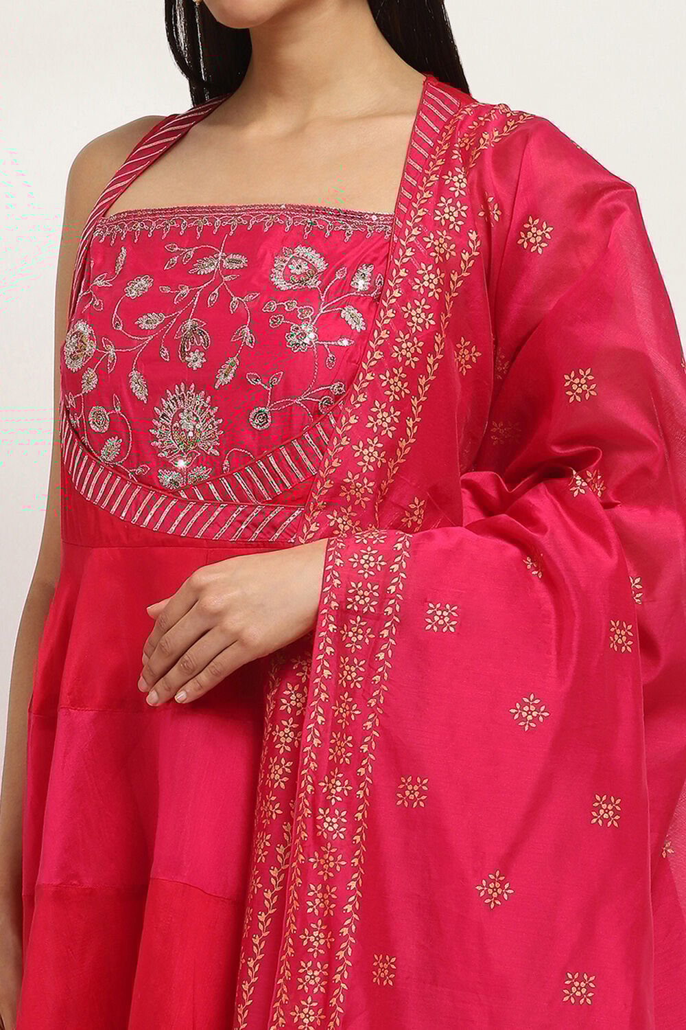 Red and Pink Tiered Anarkali Suit Set image number 1