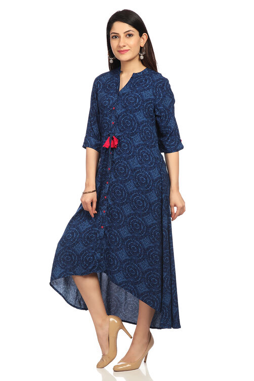 Indigo Asymmetric Viscose Dress image number 2