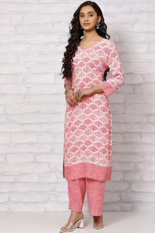 Red Viscose Rayon Straight Suit Set image number 3
