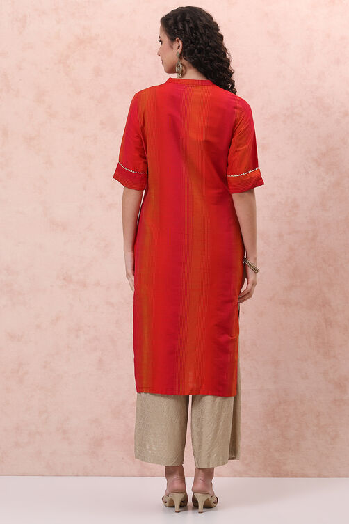 Red Art Silk Straight Kurta image number 4
