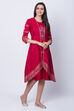 Maroon Polyester Dupioni Straight Dress image number 3