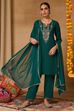 Green Viscose Blend A-Line Solid Suit Set image number 9