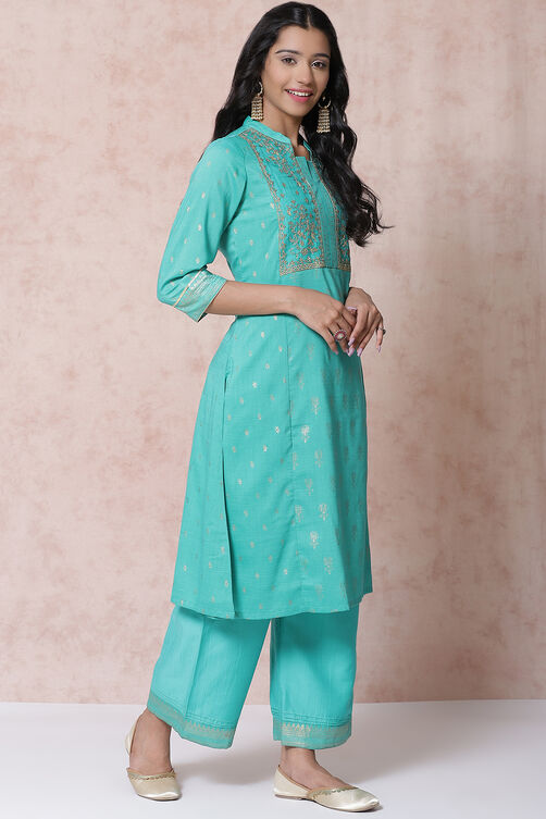 Green Art Silk Kalidar Kurta image number 2