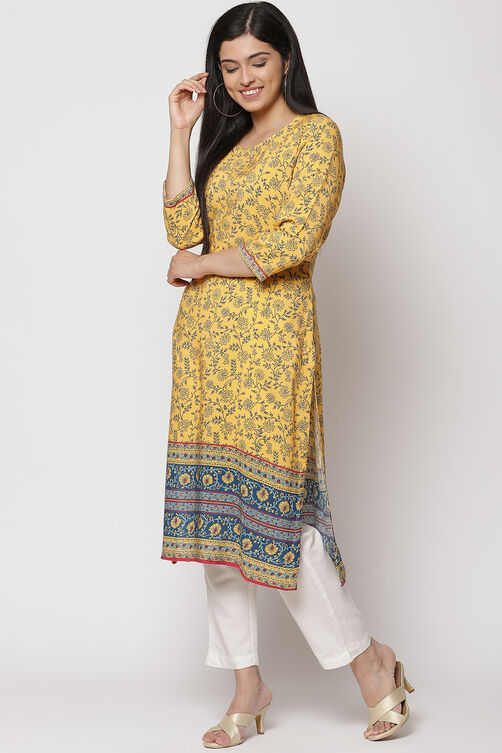 Yellow LIVA Straight Kurta image number 3