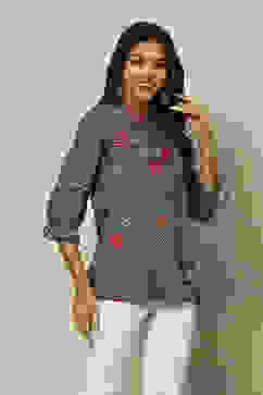 Indigo Blue LIVA Straight Printed Top image number 3