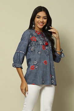 Indigo Blue LIVA Straight Printed Top image number 3