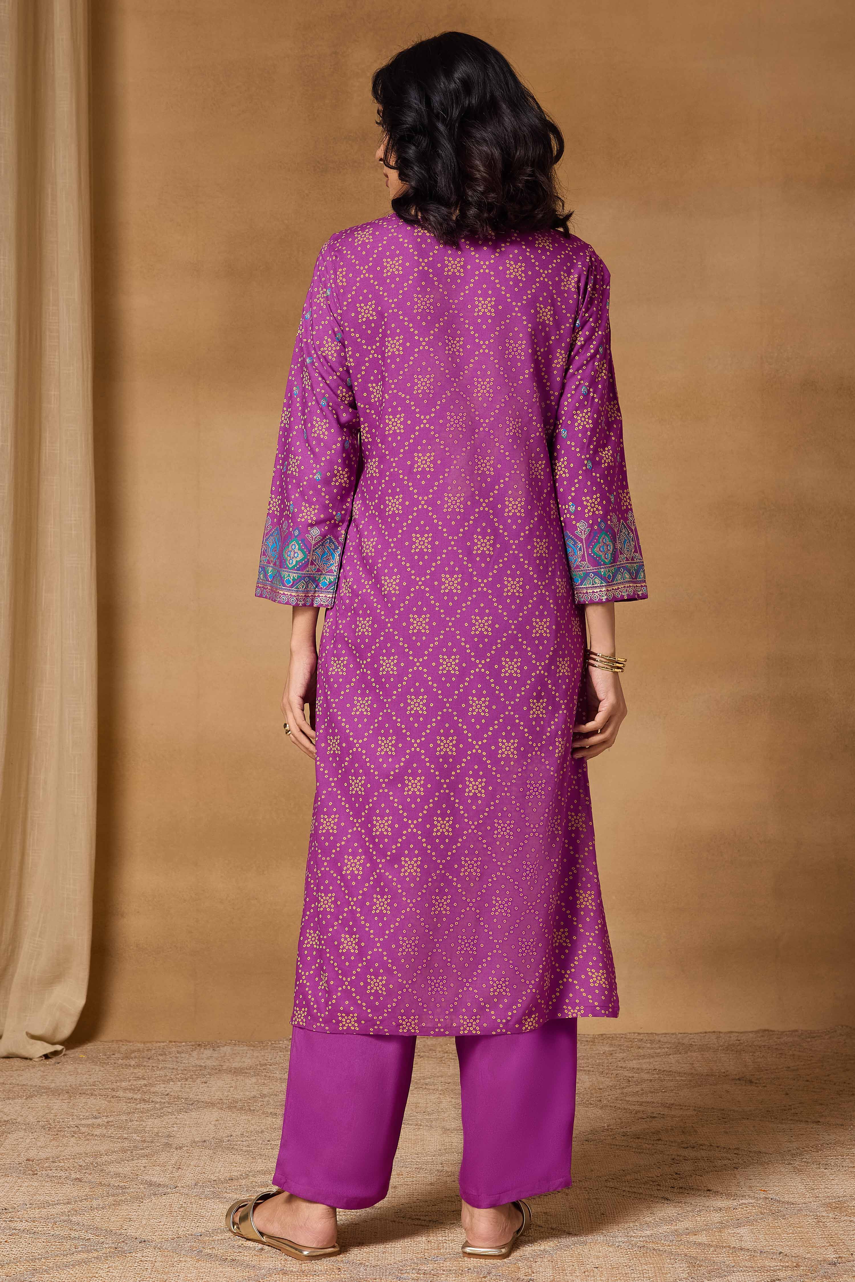 Purple Viscose Rayon Straight Printed Kurta Pants Set image number 5