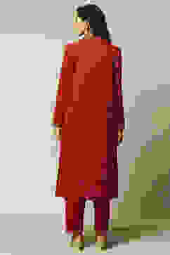 Maroon Cotton Blend Straight Printed Kurta Palazzo Suit Set image number 4