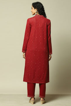Maroon Cotton Blend Straight Printed Kurta Palazzo Suit Set image number 4
