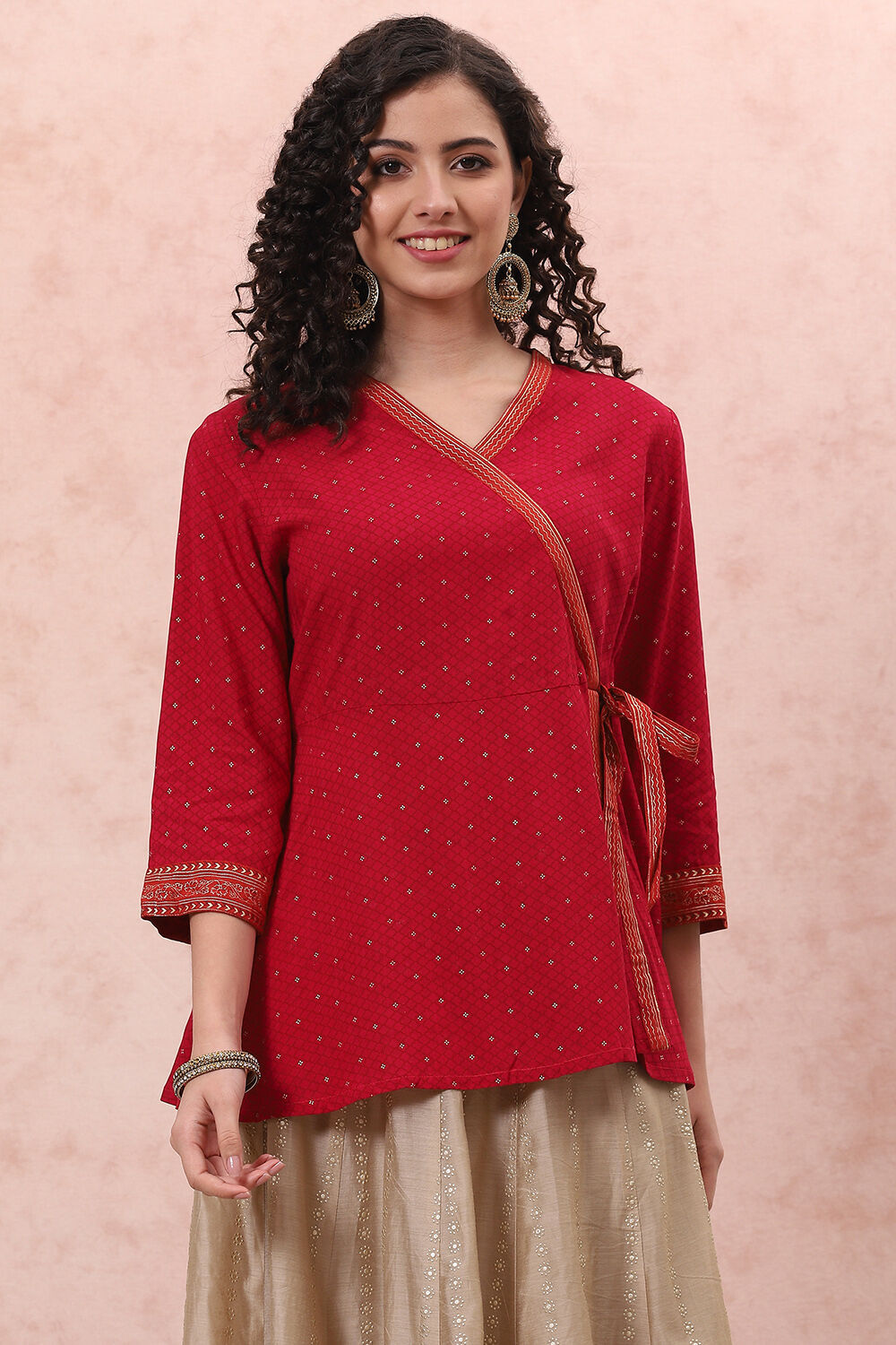 Pink Rayon Slub Printed Tired Top image number 5