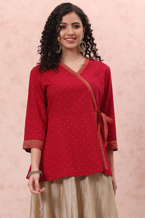 Pink Rayon Slub Printed Tired Top image number 5