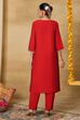 Red Viscose Blend Straight Solid Suit Set image number 5