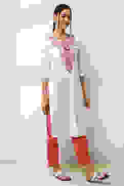 White Cotton Printed Straight Kurta image number 4